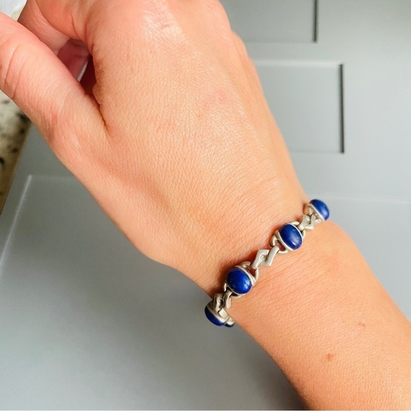 Vintage Art Deco Lapis Lazuli High Fashion Sterling Silver Bracelet - Picture 7 of 8